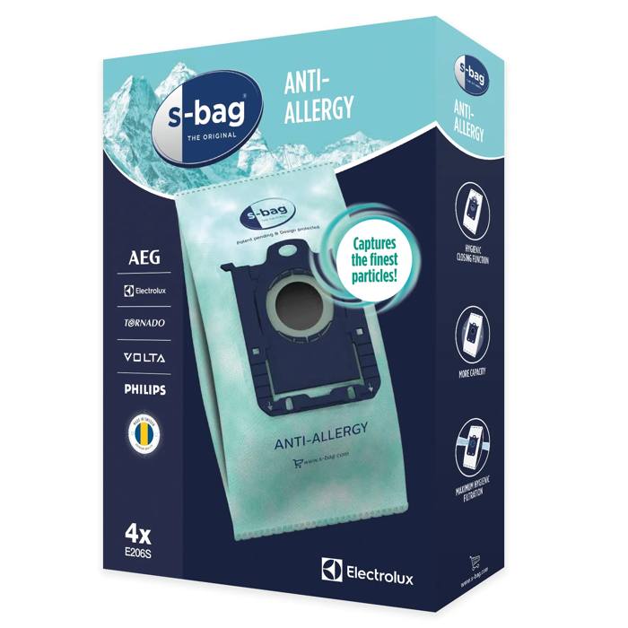 E206S s-bag® Anti-Allergy dammsugarpåse, 4 påsar