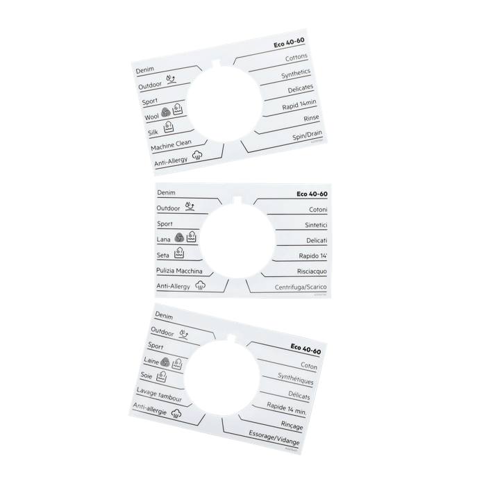 programme plate, knob, adhesive, EN,FR,IT