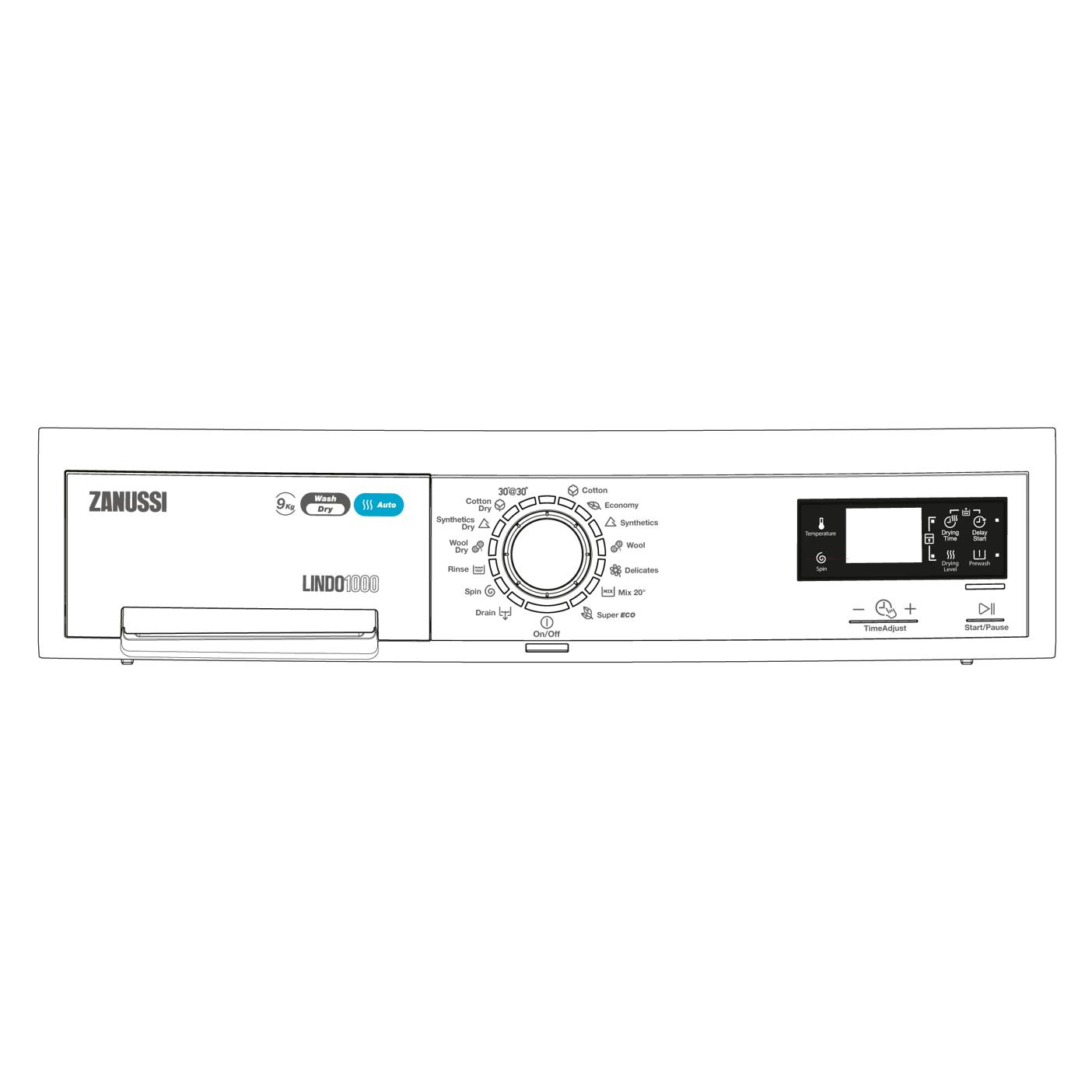 Zanussi control panel,white,Zanussi,EN,SYMBOLS 140053111021